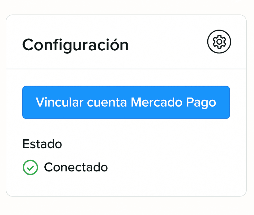 Pantalla de configuración de Fanz mostrando como vincular tu cuenta  y confirmar el estado conectado del organizador.