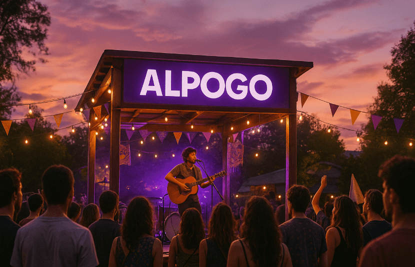 n un atardecer cordobés, los colores del escenario se mezclan con el público y la música local. Alpogo no vende entradas: conecta artistas, espacios y experiencias auténticas.