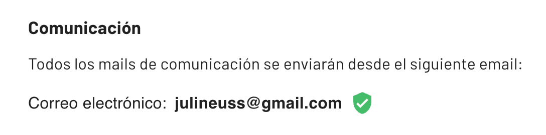 captura de pantalla del panel de Fanz con el correo de comunicación confirmado