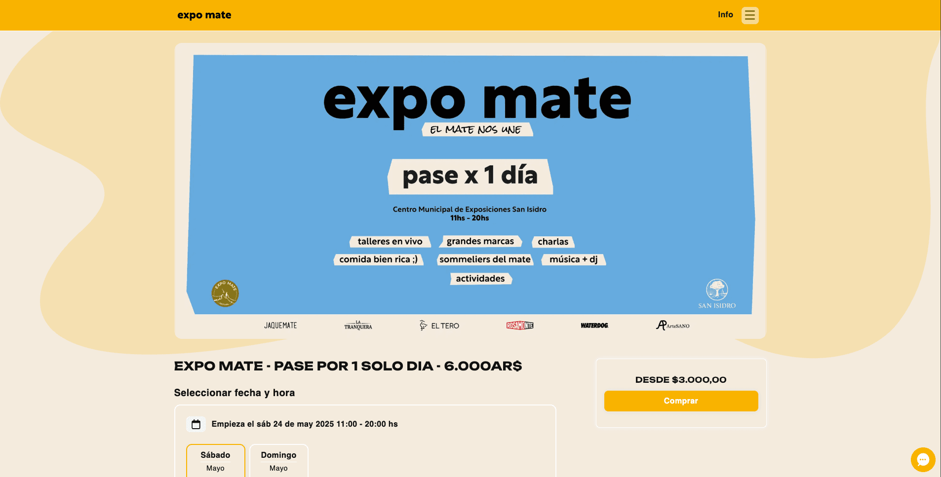 captura de pantalla de la ticketera marca blanca de Expo Mate