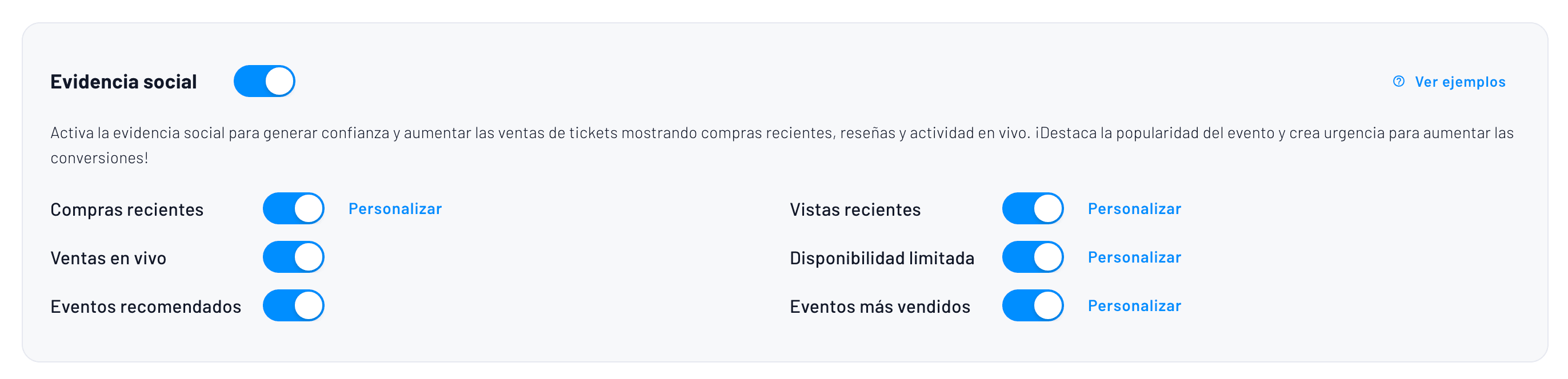 formulario de configuración de la evidencia social