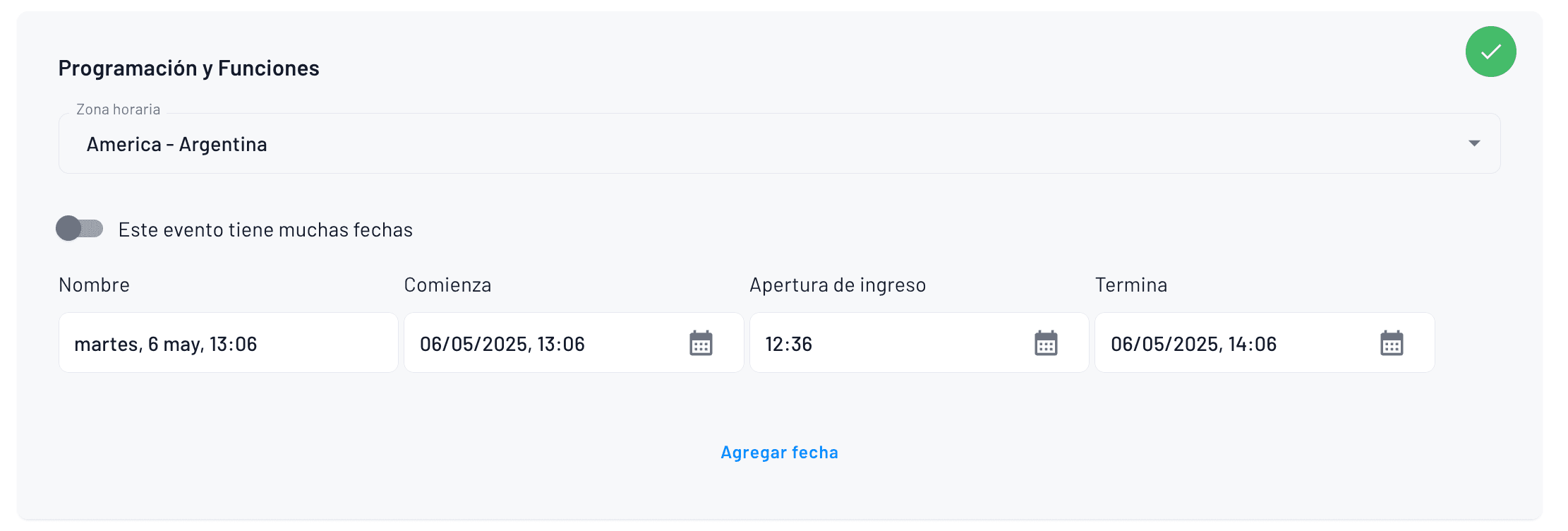configuración de la fecha única o múltiples