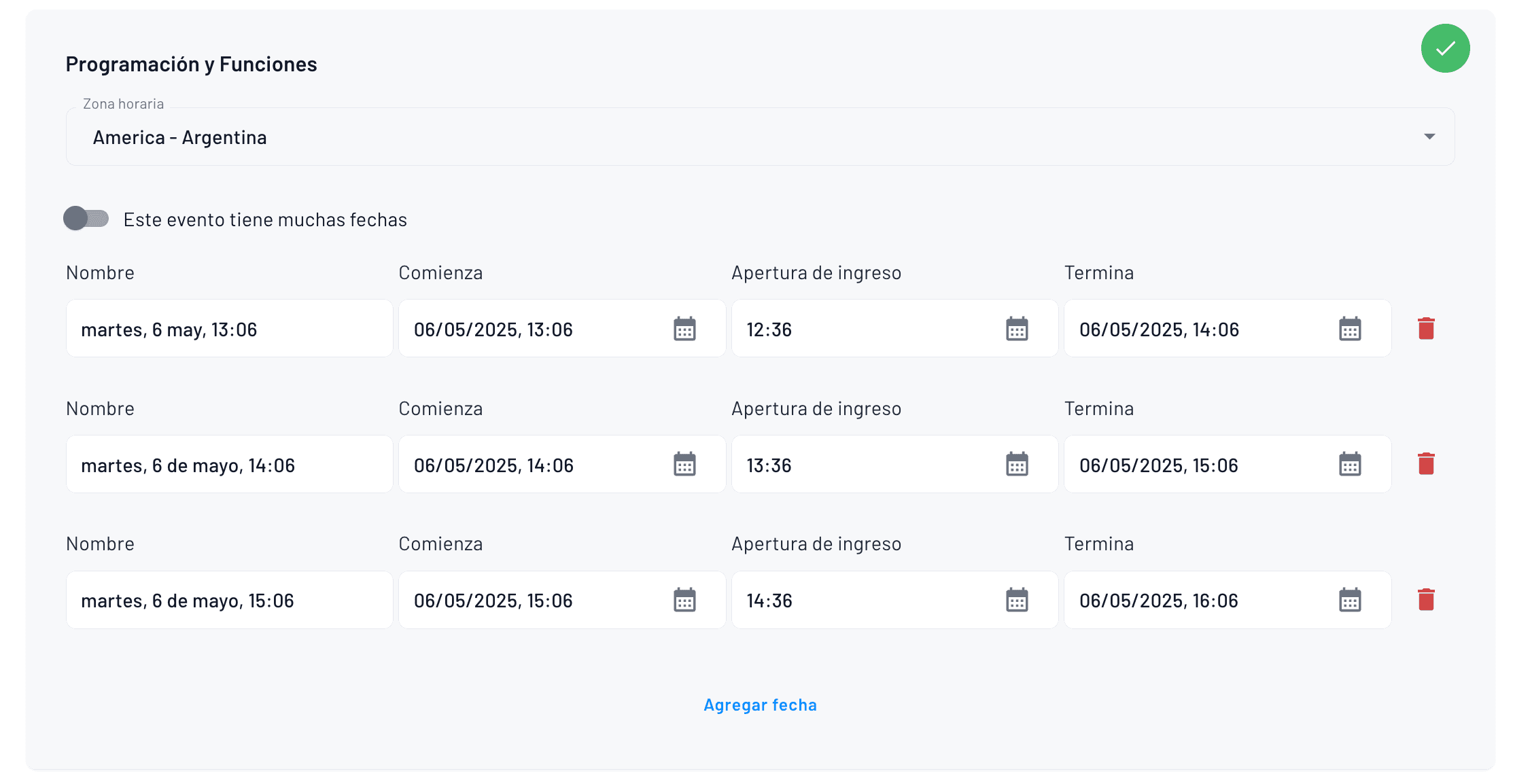 configuración de la fecha única o múltiples manualmente