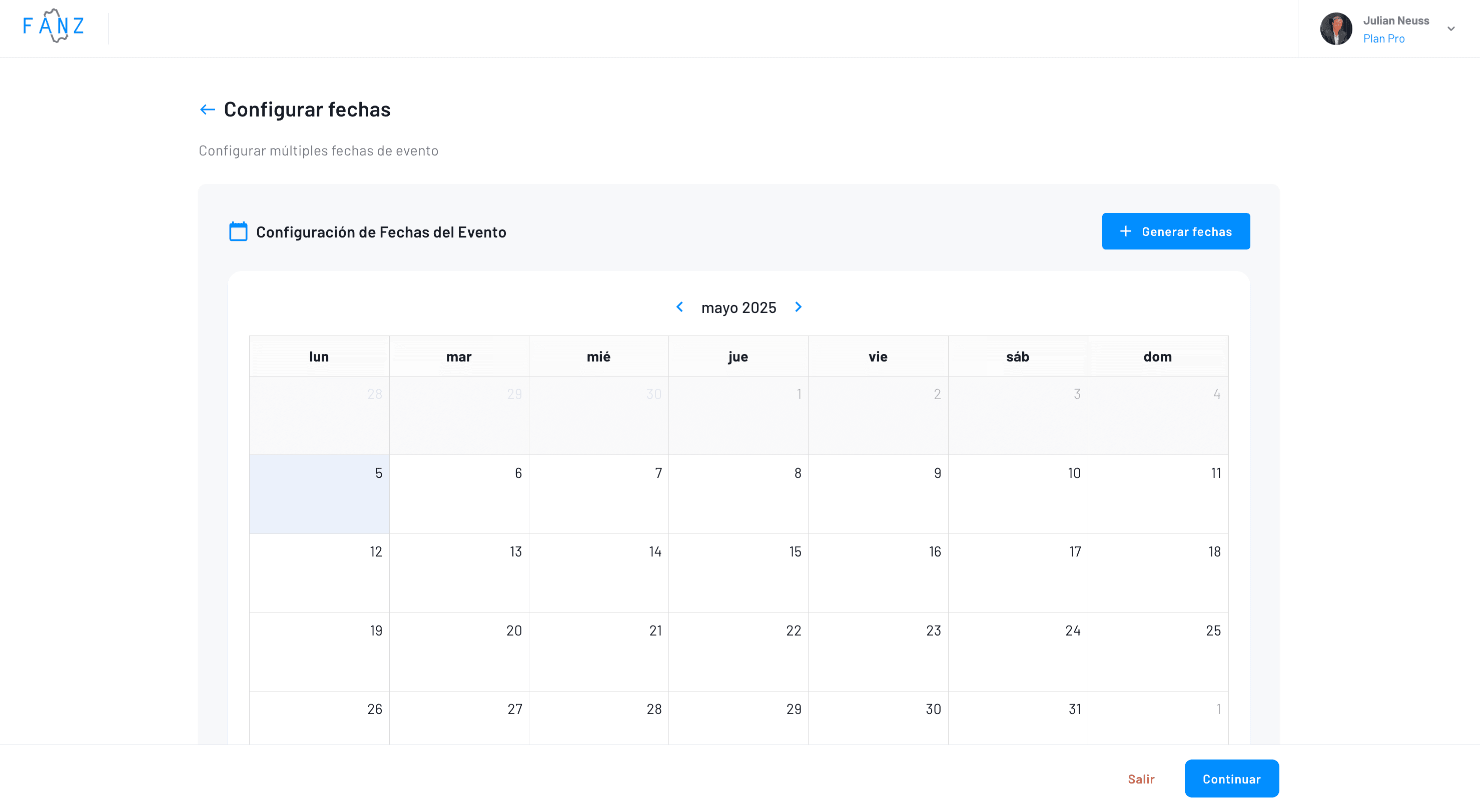 configuración de la fecha única o múltiples con generador de fechas en formato calendario