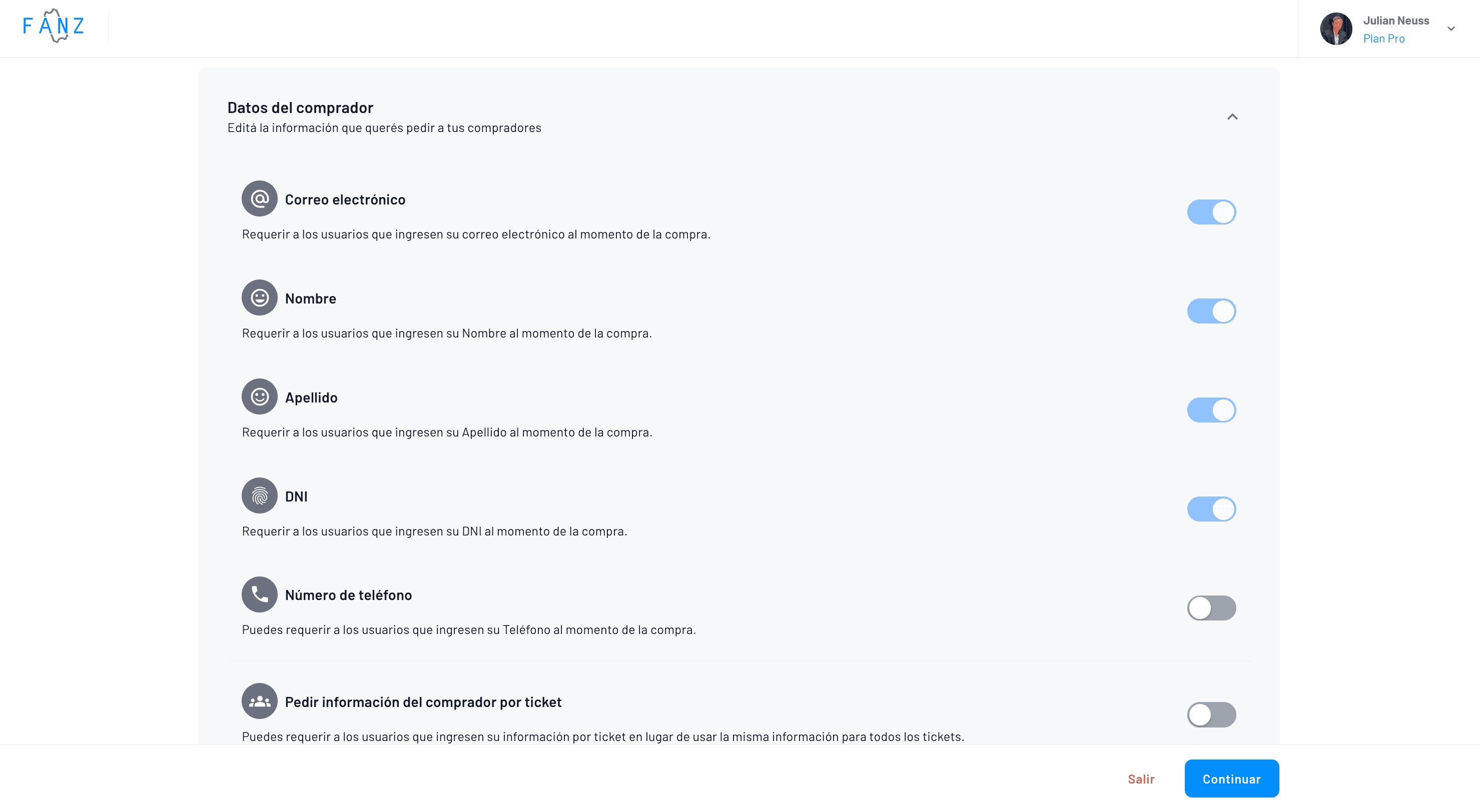 configuración del checkout de compra y campos necesarios