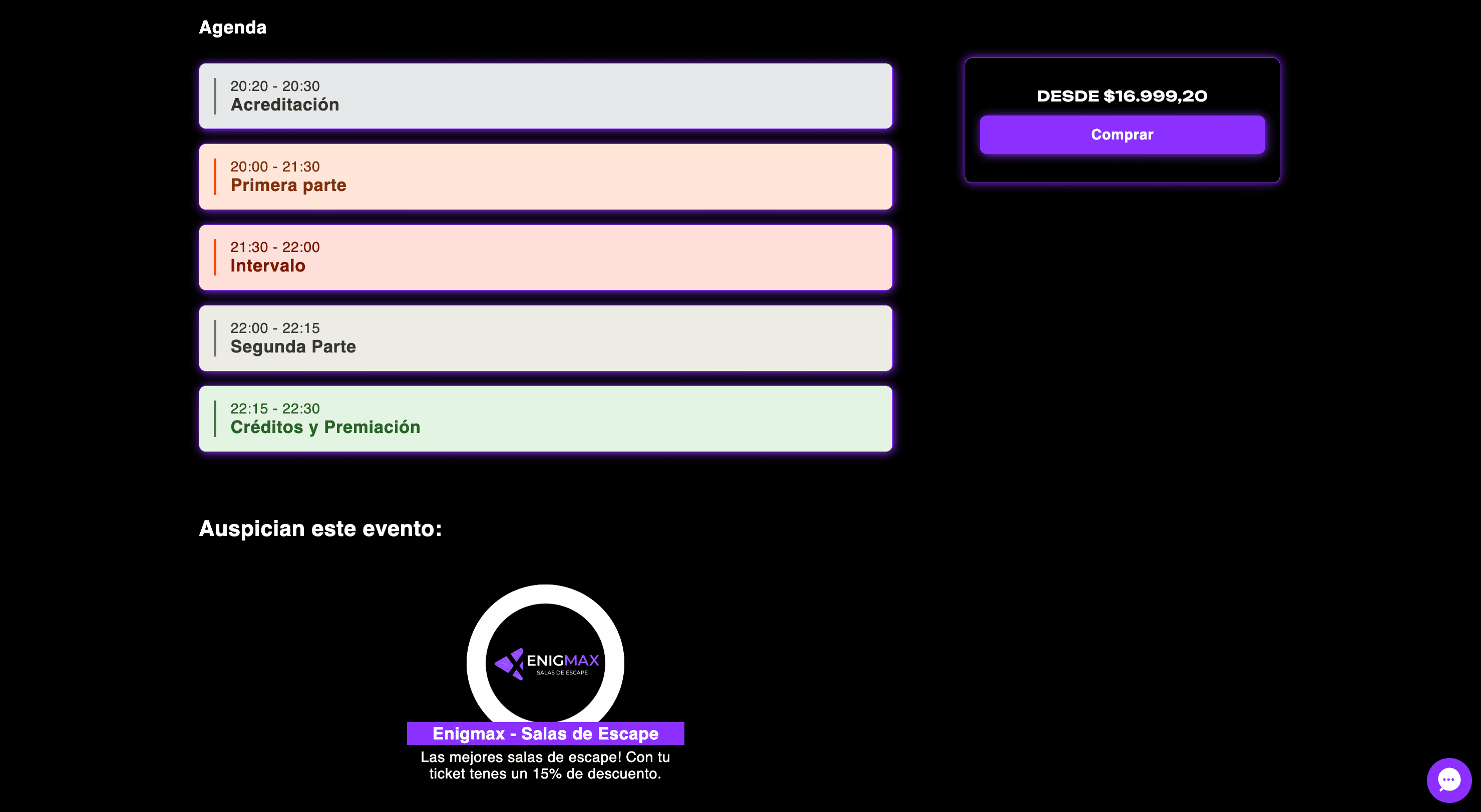 ejemplo de agenda en el sitio web de Enigmax